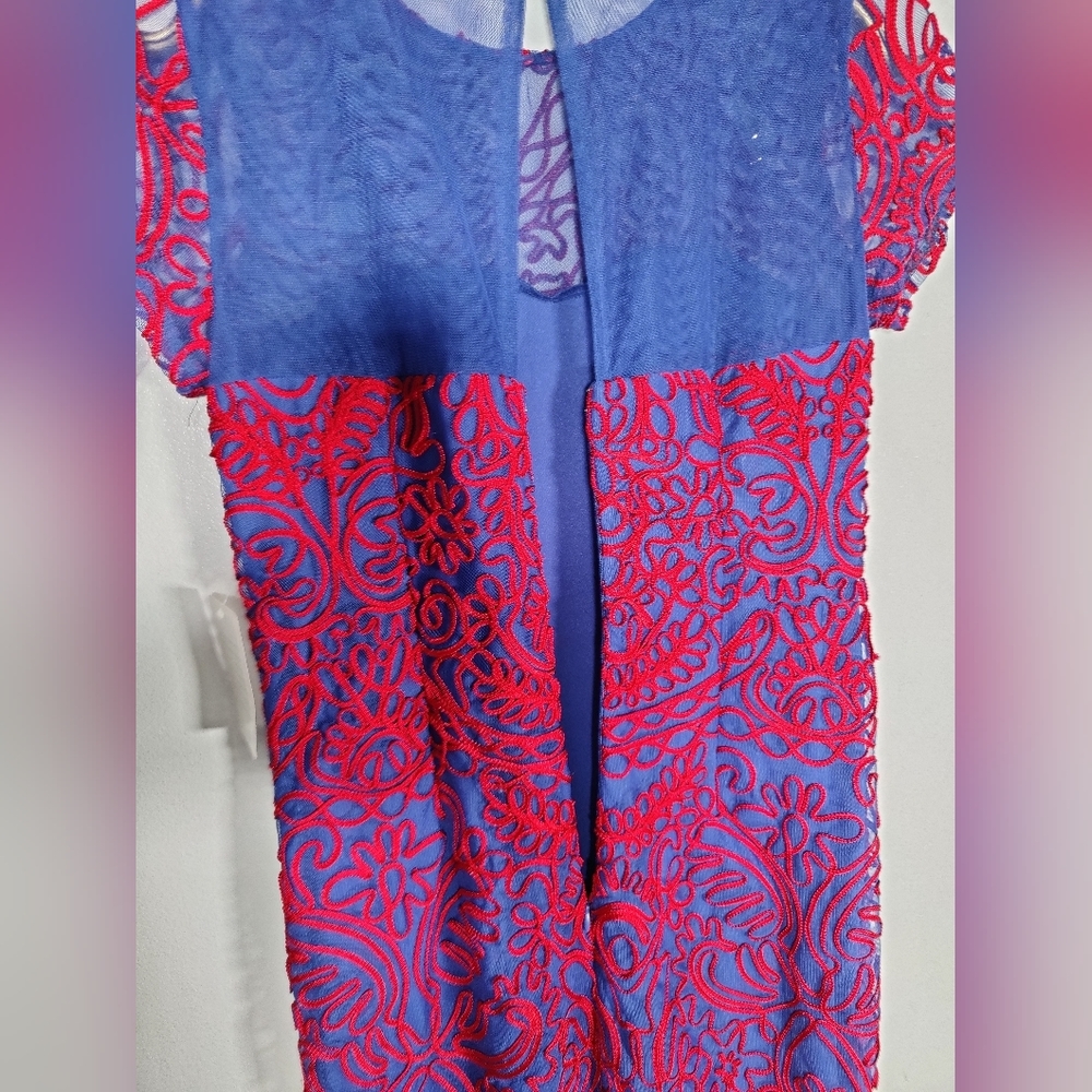 NWT JS Collection Blue and Red Midi Dress Size 8 - Picture 7 of 8
